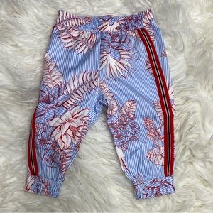 Janie and Jack NWT tropical floral silky red white & blue pants 12-18 months